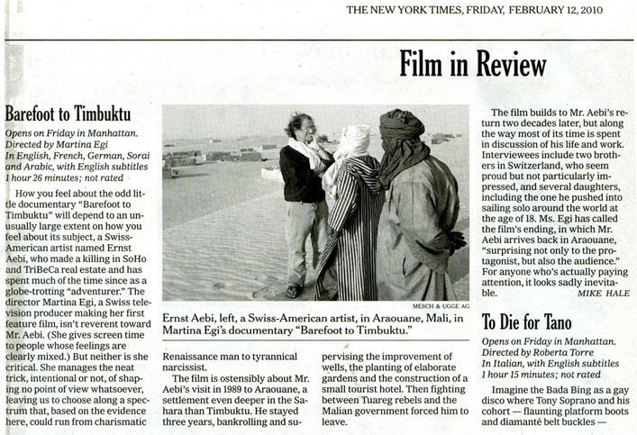 Barefoot to Timbuktu review New York Times, Mike Hale